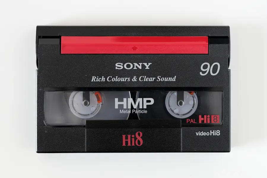 Hi8 camcorder cassette with Hi8 marking on the front